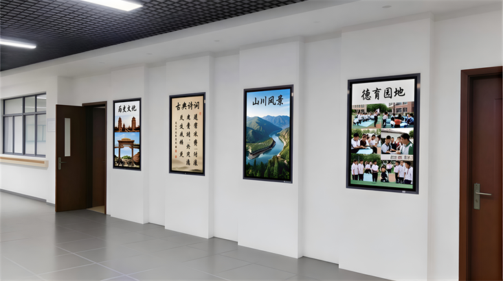 校園文化走廊壁掛廣告機(jī)：容大彩晶助力校園鑄就智慧教育新陣地